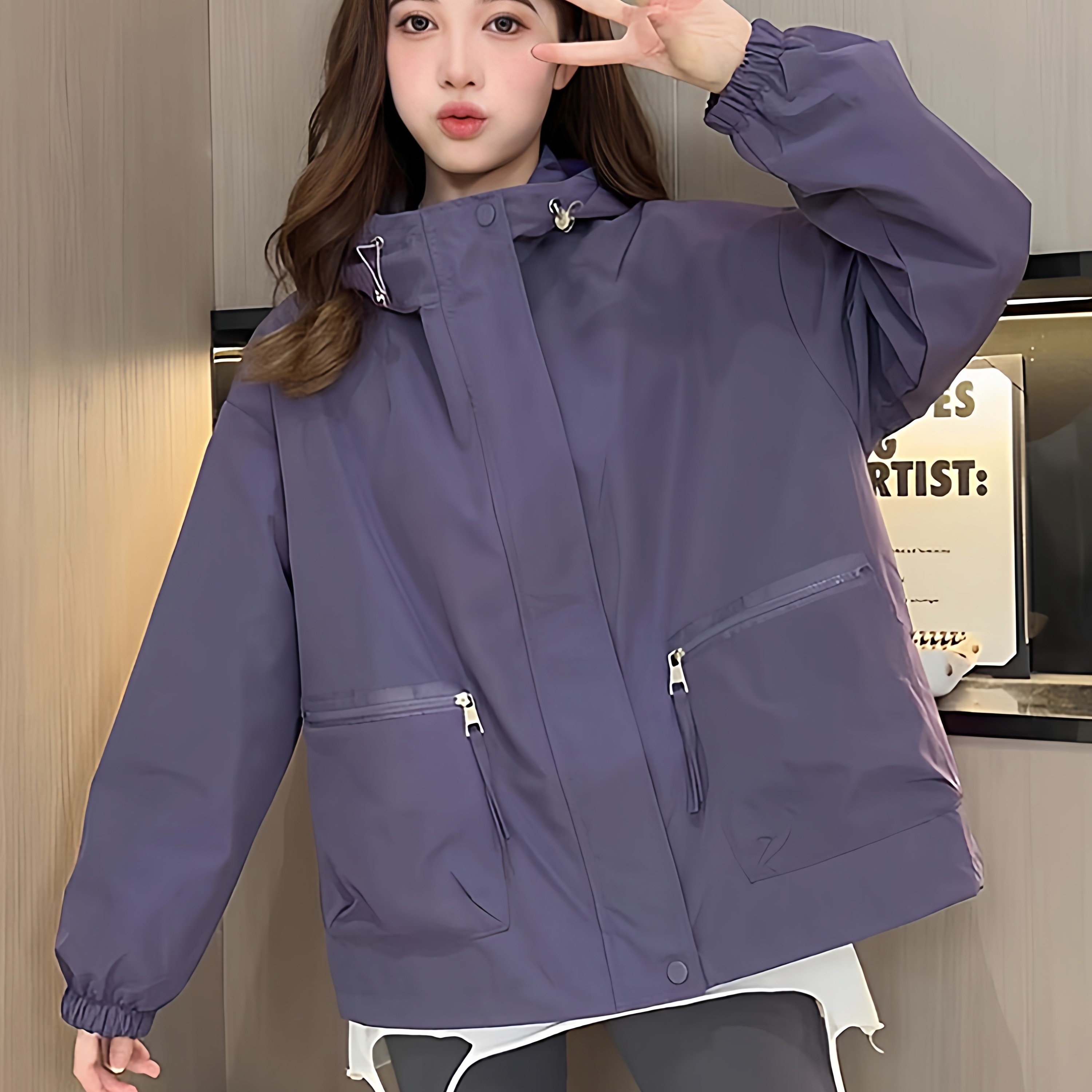 连帽冲锋衣女小个子防风棒球服短外套开春夹克上衣女百搭工装风衣,淘宝优惠券,粉丝福利购,淘宝优惠卷