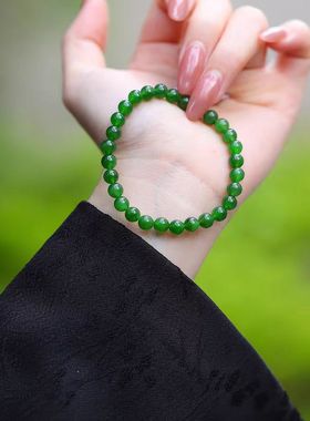 天然和田玉碧玉阳绿圆珠手串