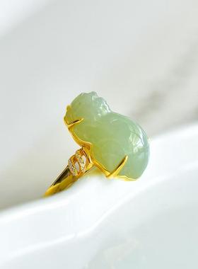 925银且末蓝貔貅活口镶钻戒指