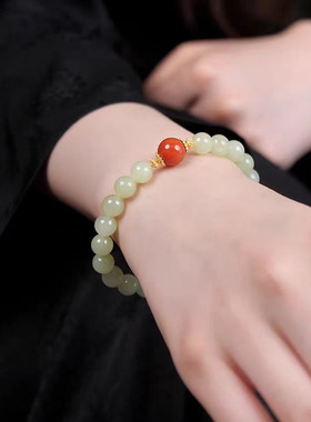 和田玉黄玉手串卡10mm圆珠手链男女款天然百搭玉石单圈玉串素圈