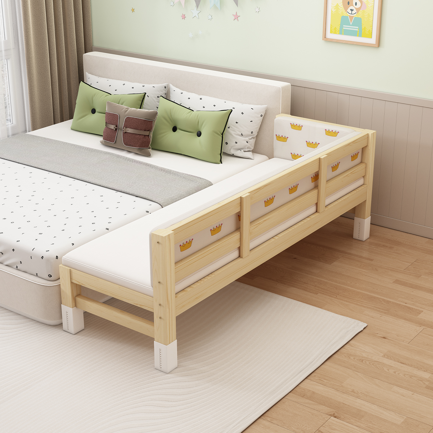 儿童拼接床加宽床边扩大神器宝宝平接床大人可睡可调节实木婴儿床 - 图1