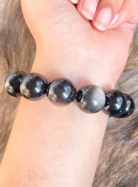 素圈天然水晶16m+银曜石手链男女情侣款手串单圈银色光点银曜石