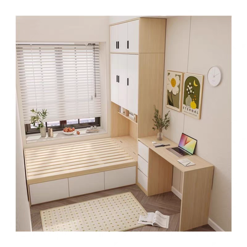 北欧现代小户型衣柜榻榻米床一体家具小户型储物床镂空衣柜床组合 - 图3