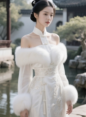 礼服披肩女冬季2025新款婚纱披肩仿狐狸毛毛新娘伴娘旗袍外搭加绒