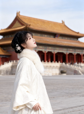 新中式白色柔软皮草围脖女汉服配饰保暖毛绒围巾新品毛领冬季好物