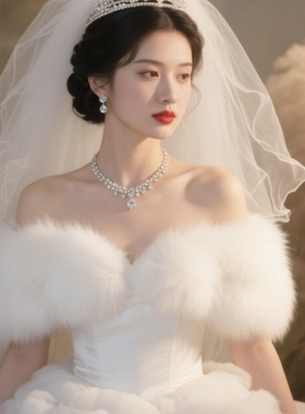 高档婚纱披肩婚礼新娘2025新款仿狐狸毛旗袍礼服外搭皮草斗篷披风