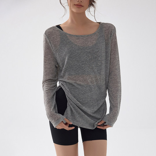 Umeko网纱运动上衣女新款宽松速干瑜伽服罩衫t恤普拉提训练健身服