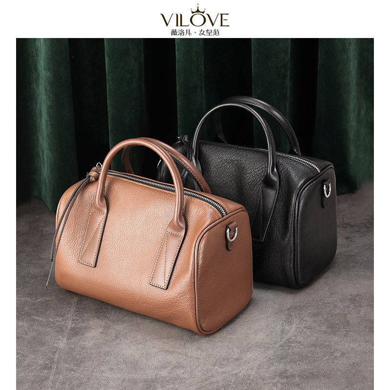 真皮秋冬2021新款百搭大气波士顿包 薇洛儿女士包袋