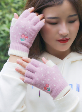 秋冬季半指手套小樱桃女