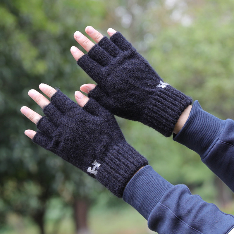 半指手套男士冬天保暖加绒加厚针织毛线露指学生写字骑行秋冬季男,淘宝优惠券,粉丝福利购,淘宝优惠卷