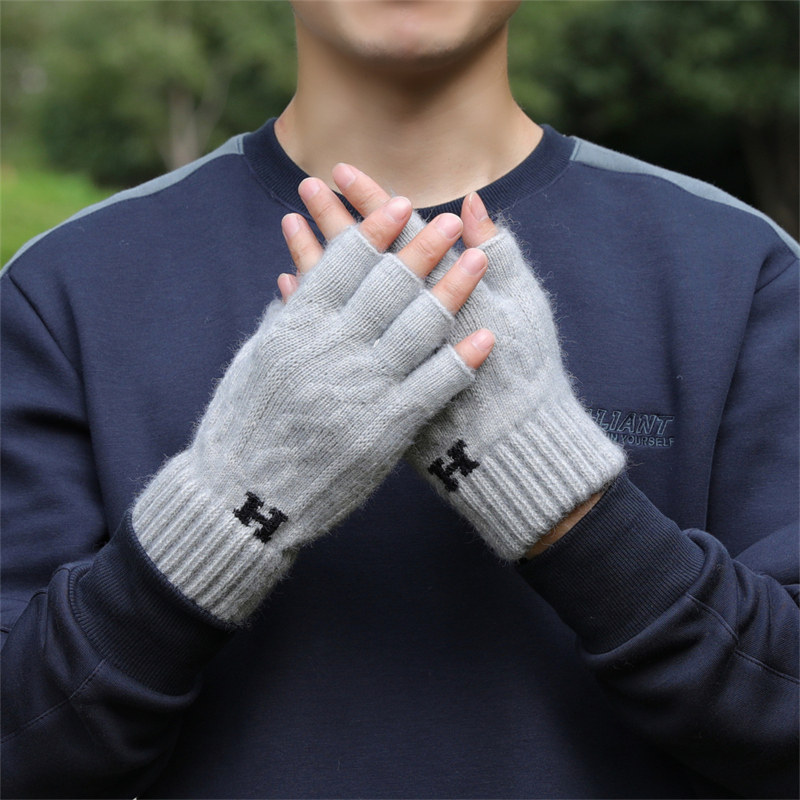 半指手套男士冬天保暖加绒加厚针织毛线露指学生写字骑行秋冬季男,淘宝优惠券,粉丝福利购,淘宝优惠卷
