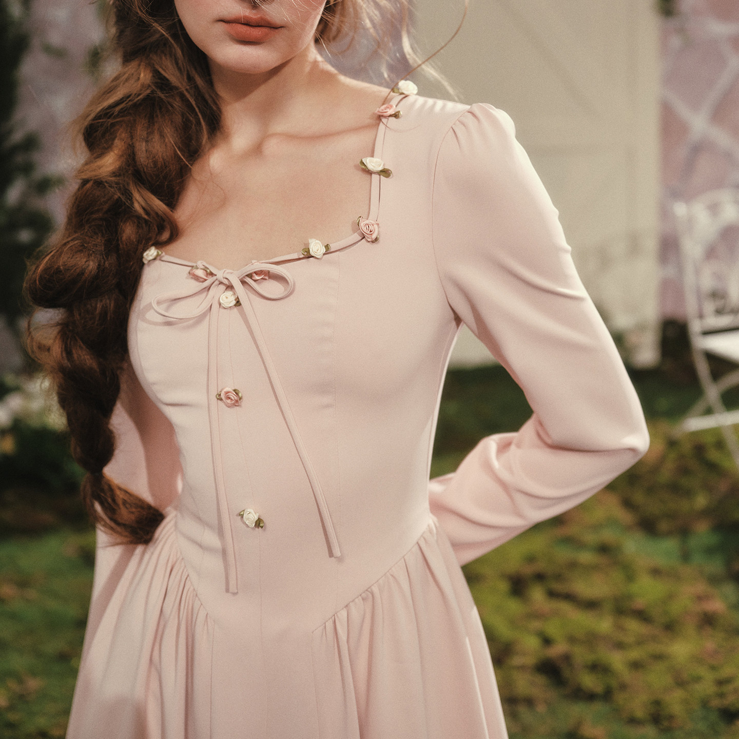 LaceMade 蔷薇日记 法式复古淑女风日常通勤高智感淡粉色连衣裙秋,淘宝优惠券,粉丝福利购,淘宝优惠卷