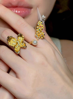 『并蒂莲花』意大利Vintage复古并蒂莲花宝石戒指金锁扣百搭戒指