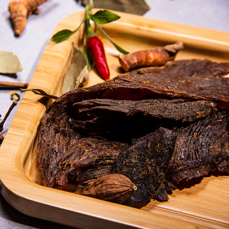 温州特产湖岭牛肉干手撕黄牛肉大片原味香辣味桶毛重500g小吃零食-图0