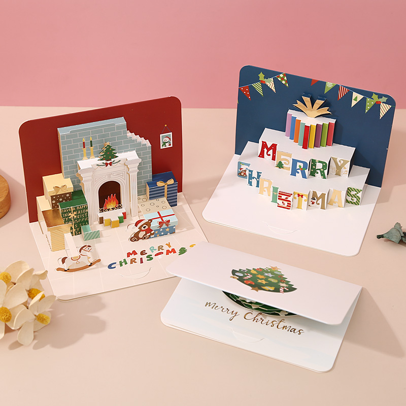 创意3D立体圣诞节烫金儿童卡通手写留言贺卡平安夜祝福礼物小卡片 - 图2