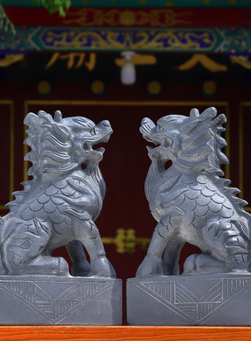 石雕青石石头雕刻麒麟一对神兽看门摆件门口庭院招财麒麟原石雕刻