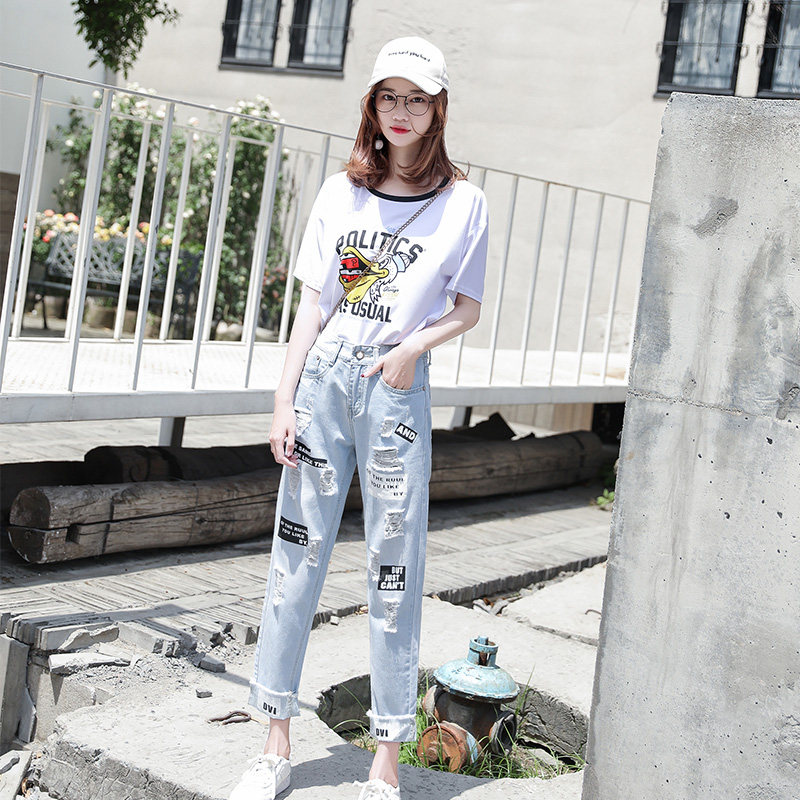 女士阔腿韩版bf乞丐高腰裤牛仔裤 艺雷莉牛仔裤