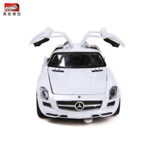 美致/MZ1:32带底座合金车模型奔驰SLS儿童回力玩具汽车灯光可开门