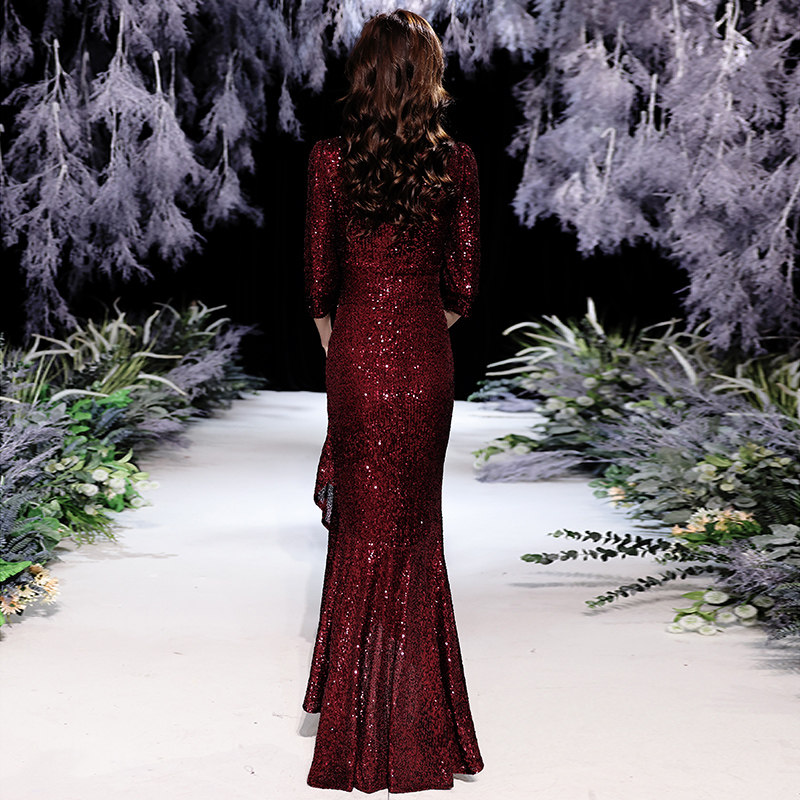 高档晚礼服女2025新款宴会气质鱼尾酒红色亮片主持人晚会长裙晚装,淘宝优惠券,粉丝福利购,淘宝优惠卷