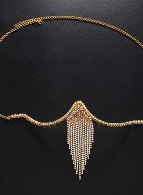 夜店性感满钻流苏身体链欧美风礼服西装胸托U形时尚个性潮饰品女