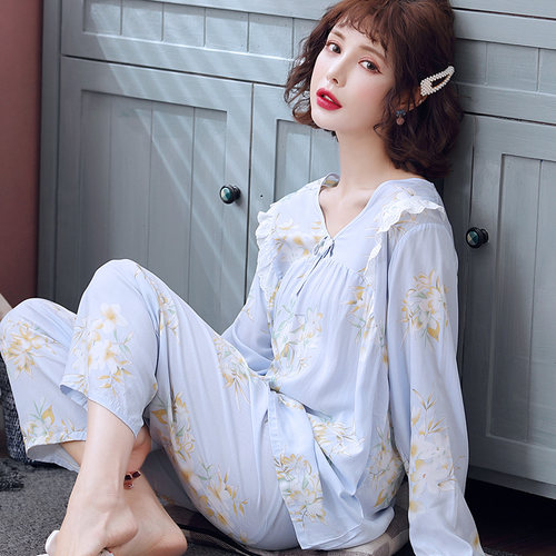 棉绸睡衣女春秋季长袖绵绸套装夏款大码夏天家居服薄款2026年新款 - 图2