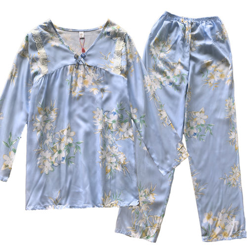 棉绸睡衣女春秋季长袖绵绸套装夏款大码夏天家居服薄款2026年新款 - 图3