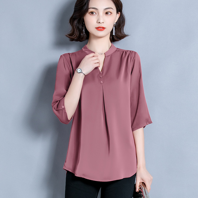 衫衫2020年妈妈短袖雪纺宽松小衫 必韩T恤