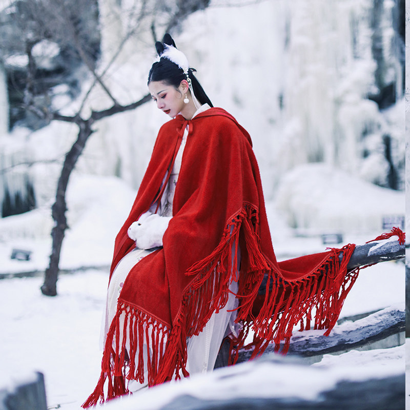 麦叙《虞美人》原创红色斗篷冬季汉服 麦叙汉服