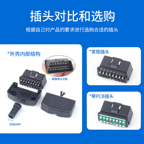 汽车公头接头 OBD2 连接器 插头+外壳+线卡+ 螺丝 OBD插头 J1962M - 图1