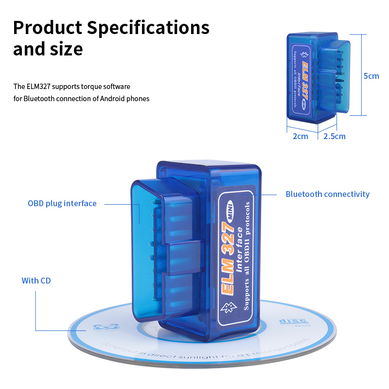 Mini ELM327蓝牙/Bluetooth Interface V2.1 OBD2 II带光盘-图2