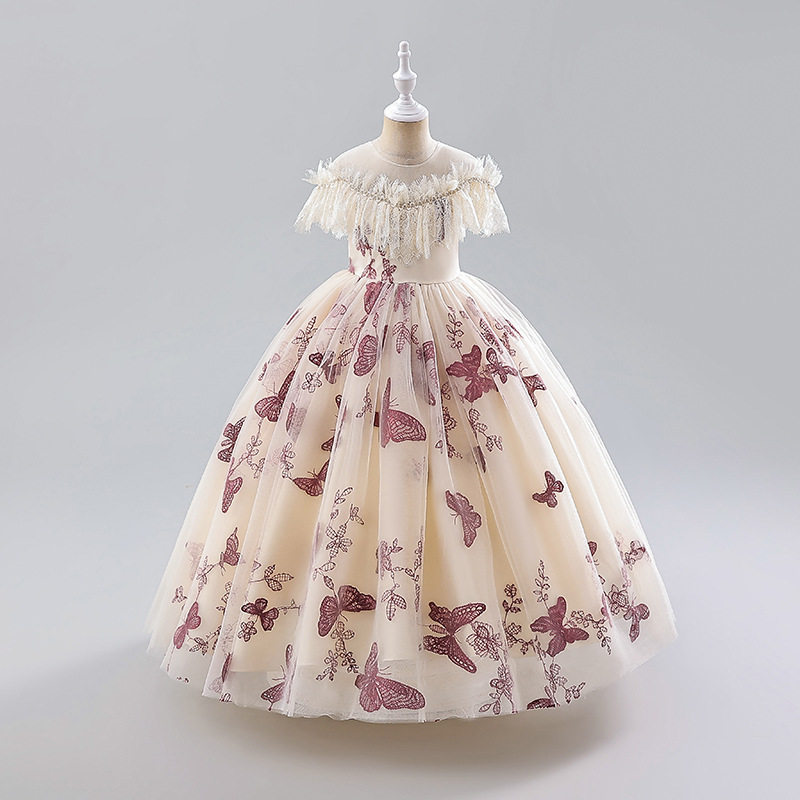 女童礼服印花长裙儿童装公主网纱蓬蓬裙子花童蝴蝶走秀表演出童装,淘宝优惠券,粉丝福利购,淘宝优惠卷