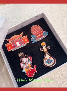 敦煌文创pin旅游打卡月牙泉玉门关徽章飞天马踏飞燕胸针特色美食