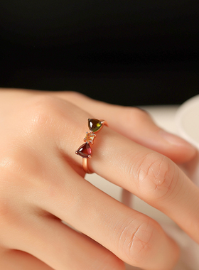 天然碧玺纯银蝴蝶结女戒