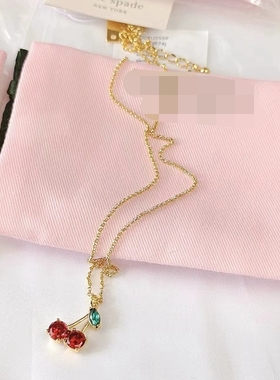 欧美KS饰品女logo铜件镀真金锆石樱桃个性短款锁骨链耳环项链
