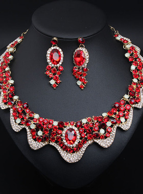 欧美闪钻几何锁骨项链套装夸张女时尚装饰礼服配饰品