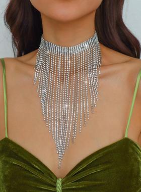 欧美风夸张爪链项饰水钻流苏项链