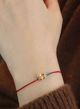 手作本命年红绳手链通体S925银小马手绳男女饰品马年礼物可调手链