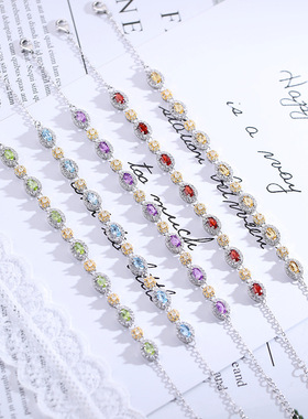 水晶手饰s925纯银手链女镶嵌天然石榴石托帕石小红书直播爆款