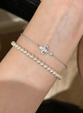 s925银鸢尾花闪钻手链小众精致感轻奢气质ins中古老钱风手饰