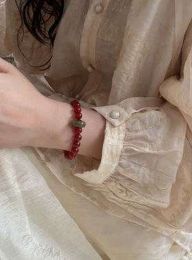 新中式复古红跑环红绿撞色串珠