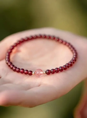 石榴石手链女生ins小众设计小