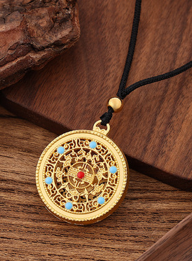 新品保色沙金吊坠项链五福圆满