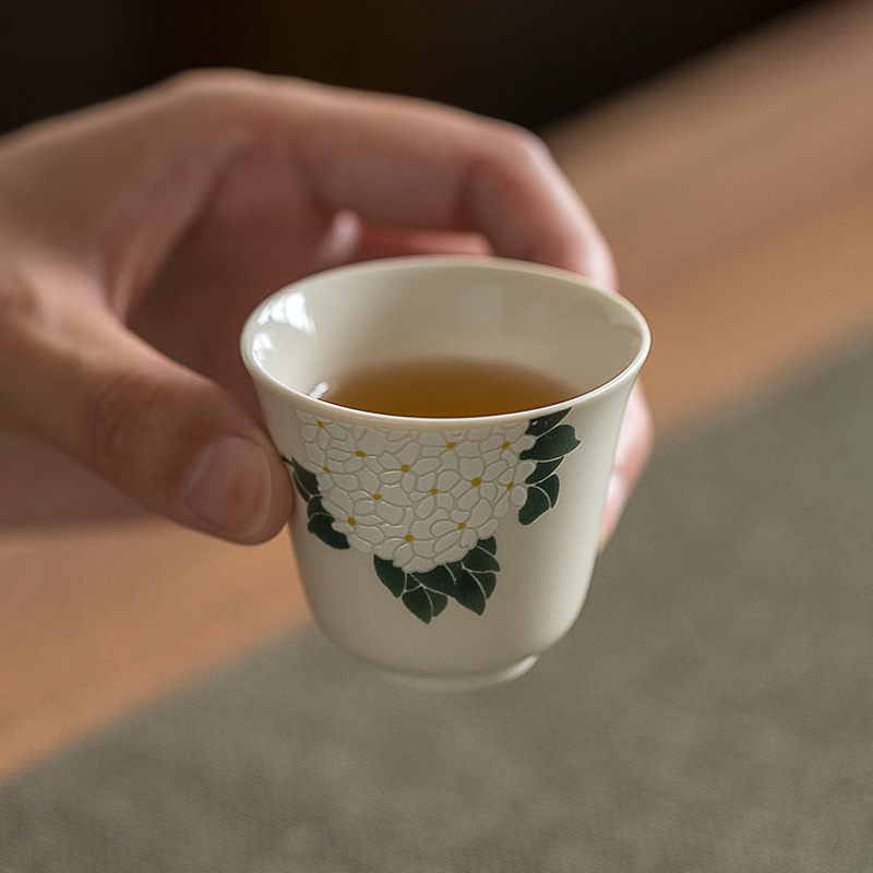 花朵茶杯个人专用 主人杯山茶花品茗杯 喝茶杯女夏季草木灰中国风