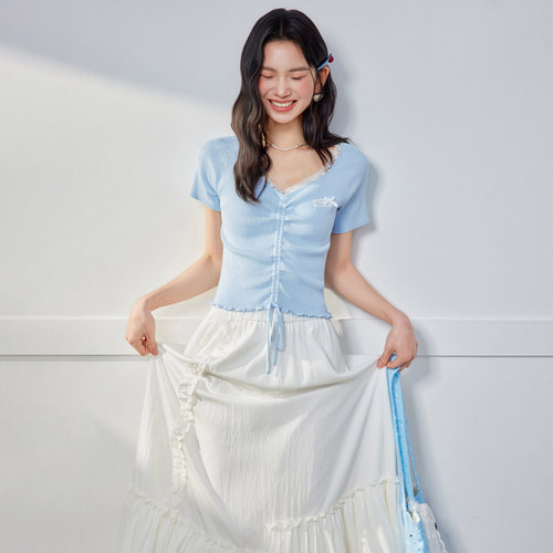 IEF/爱依服2026夏季新款法式温柔气质少女百搭显瘦短款女毛织上衣 - 图1
