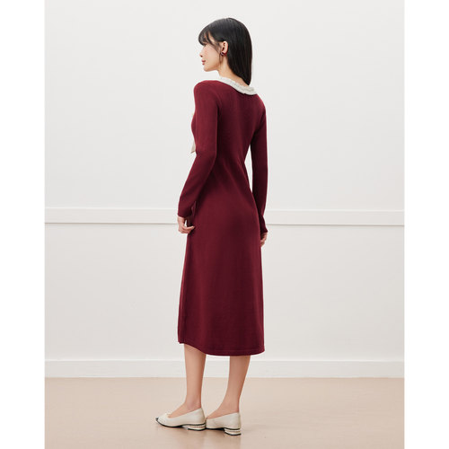 IEF/爱依服2025秋新款蝴蝶结细带法式优雅气质时尚显瘦连衣中裙 - 图3