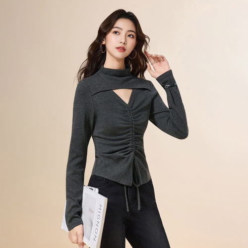 IEF/爱依服2025秋冬新款法式纯欲辣妹气质设计感修身百搭上衣 - 图1