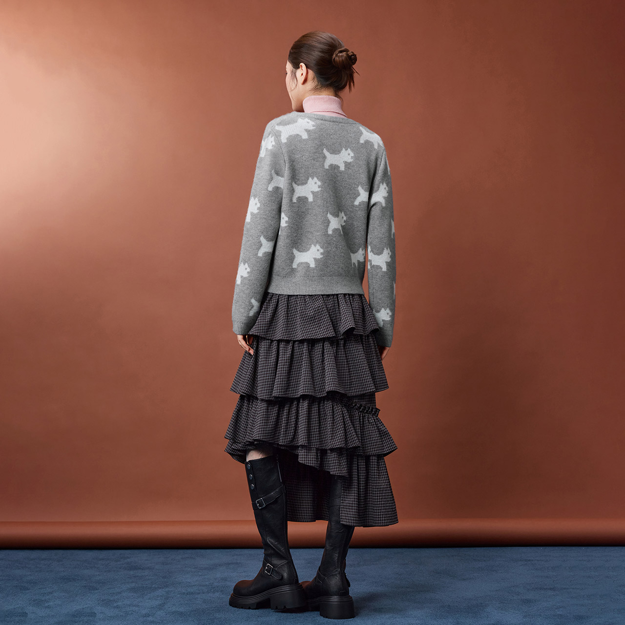 IEF/爱依服2025秋冬新款时尚设计感印花通勤百搭毛织外套上衣 - 图3