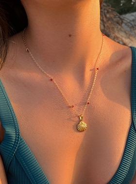 waki灵动金色贝壳手工项链吊坠可拆卸原创小众时尚百搭项链度假风