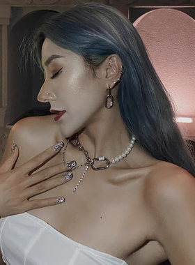 Flapper小众不对称珍珠锁骨链