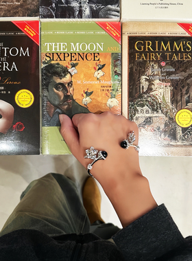 Oups 花叶絮语手镯天然石镶嵌精致花叶挂坠开口手环原创